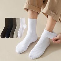 5 Pairs Men's Business Solid Color Mid Tube Crew Socks, Sweat Absorbing Anti-odor Mixed Color Long Socks