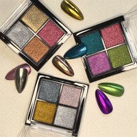 1pc 4 grid chrome nail magic mirror powder palette holographic laser aurora solid mirror gel polishing pigment decoration