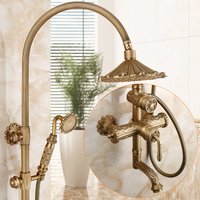 Antique Style Shower Set for Bathroom Retro Patterned Shower Luxury Faucet Set Rainfall with Spray Head