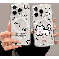 Cute Cat For Magsafe Wireless Charger Case For Samsung A56 A16 A55 A54 A35 A25 A36 A26 A06 S25 Ultra S23 S24 FE Magnetic Cover