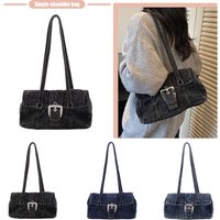 Denim Underarm Bag Solid Color Square Shoulder Bags with Top Handle Shoulder Handbags for Women Travel Shopping Daily Work