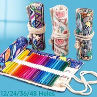 36/48/72 Holes Roll Art Pencil Case Canvas Colored Pencil Pen Bag Holder Back to School for Students Storage Supplies Stationery