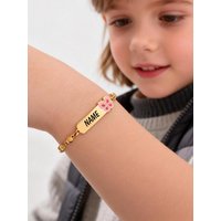 Custom Name Bracelet for Newborn Baby Girls, Stainless Steel Butterfly ID Bar Bangle, Waterproof Personalized Birthday Gift