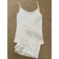 Eyelet White Vest Shorts Set Woman Lace Trim Slim Tank Patchwork Elastic Waist Short Pant Sweet 2 Piece Sets Cotton Home Pajama