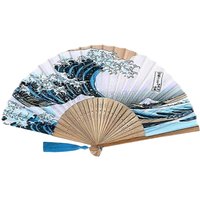 Japanese folding fan, Kanagawa wave folding fan handheld retro portable folding fan bamboo silk fan decorative retro fan
