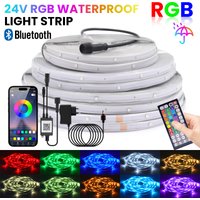 24V RGB LED Strip Light 5M 10M 15M 30M 60M Bluetooth Flexible LED Tape IP67 Waterproof Outdoor Ribbon Rope with EU US UK AU Plug