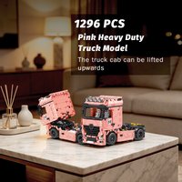 1296 PCS Pink Heavy Truck Cab Building Blocks Model, High Difficulty Building Toy