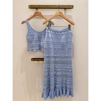High-End Version Summer Hollow out Lace Knitted Vest And Long Skirt Set Women's Fashion Ensemble Short Sleeve round Neck