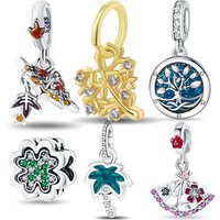 925 sterling Silver Gold Leaves Life Tree Flowers Beads Fit Women Bracelet Jewelry Necklace Making Diy Phone Charms