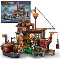Creative Medieval Pirate Island Fortress Castle Building Blocks Adventure Ship Log Cabin Model Boat Assemble Bricks Toys Gifts