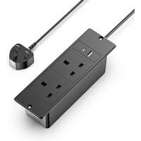 UK Standard Recessed Desktop Power Strip 2 AC Outlets USB C USB A Flat Plug Mounted Hidden Socket for Desk Table Sofa Cabinet