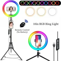 10in 26cm Selfie Ring Light RGB Tripod Phone Stand Holder Photography RingLight Circle Fill Light Led Color Lamp Trepied Makeup
