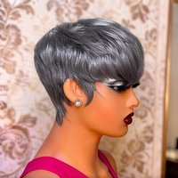 Short Wig Human Hair for Women Pixie Cut wigs Human Hair Wig full machine made with Bangs Natural Black Straight Short Layered f