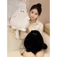 New Chubby Fat Cat Plush Toy Plump Obese Long-tailed Kitten Doll Soft Black & White Cat Plushie Animal Kitten Stuffed Pillow