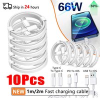 66W Type C PD 30W USB Cable For Apple iPhone 16 15 14 13 11 Pro Max 12 Mini 7 8 Plus XS R Fast Charging USB C Cable Charge Wire