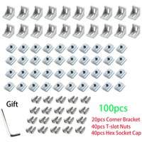 Jeu de connecteurs profilés en aluminium 2020: support d'angle 20 pièces + 40 écrous à fente en T M5 série 20 + 40 capuchons à douille hexagonale M5x8mm