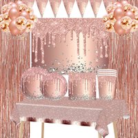 Rose Gold Theme Birthday Party Decorations Diamond Glitter Plates Tableware Set for Baby Shower Party Favors Wedding Girls Gifts