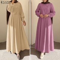 ZANZEA Fashion Muslim Dresses Abaya Ramadan Robe Fake 2 Pieces Women Elegant Long Sleeve Pleated Sundress Dubai Casual Kaftan