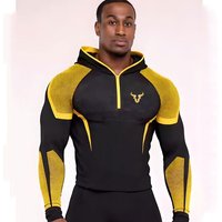 Men's T-Shirt Hooded Men Running Sport T Shirt Compression Fitness Top Tee Quick DryTight Training Gym Shirts Jersey