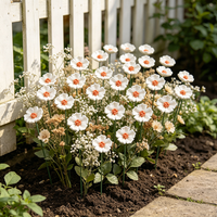 10Pcs Handmade White Ceramic Flower Stems, Orange Center Blooms for Floral Crafts & Gifting