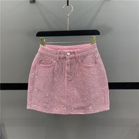 Diamond Jean Mini Skirt Women 2023 Summer New Woman Pink Denim Short Pantskirt High Waisted Slimming Hip-Wrapped Skirts