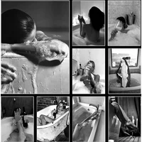 Retro Abstract Classic Bathroom Bathtub Sexy Woman Drinking Poster Canvas Art Painting Prints Home Room Wall Pictures Decor G