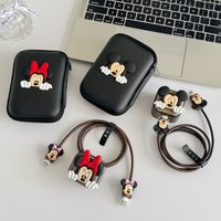 4Pcs/Set Cute 3D Cartoon Mickey Minnie Cable Protector for UK HK Plug 20W Data Cable Protective Cover Phone Wire Cord Organizers