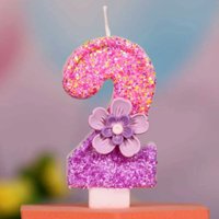 Creative Design Pink Purple Flower Digital Birthday Candle Cake Decoration Weekly Celebration Party Candle