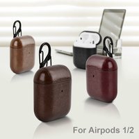 PU Leather Earphone Case Dustproof with Carabiner Wireless Headphone Cover Anti-drop Soild Color for AirPods 1/2 Gen