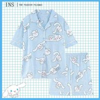Sanrio Cinnamoroll Summer Pajamas Women's Short Sleeves Shorts Cardigan Set Fresh and Trendy Cartoon Women's Home Clothes