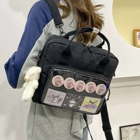 Y2K Women Ita Backpacks Fashion DIY Badge Knapsack Cute Girl Transparent Pocket Casual Nylon Shoulder Bag Crossbody Bag Handbags