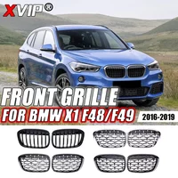XVIP Silver Diamonds Style Front Bumper Grilles For BMW X1 F48 F49 2016-2019 Glossy Black Single Line Style Double Slat Grills