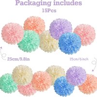 15pcs Vibrant Tissue Pom Poms - Pink, Blue, Green, Yellow, Purple & More Colorful Paper Flower Decorations for Parties,