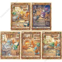 5Pcs Pokemon Cards Ghibli Style Gengar Squirtle Charmander Bulbasaur Rare Holo PTCG Cards Game Collection Cards Pokemon Gift