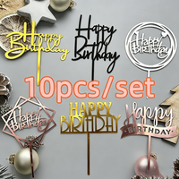 10 Pack Acrylic Happy Birthday Cake Topper Available Black Gold Silver for Kids Adults Birthday Parties Baby Shower Cake Decor