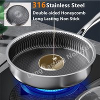316 Stainless Steel Wok Honeycomb Frying Pan Steak Cooking Flat Bottom Non-Stick Pan Induction Cooker Universal Kitchen Cookware