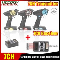 NEEBRC 7CH 2.4G Radio System Transmitter Control Remote Waterproof Receiver W/6 Pin Plug for RC Car Crawler MN128 MN99S MN82
