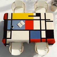 Abstract Geometric Mondrian Print Table Cloth Party Decor Dining Room Home Kitchen Patios Waterproof Stain-Proof Table Cloth