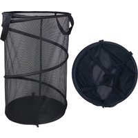Mesh Collapsible Laundry Basket Foldable Large Clothes Hamper with Handles for Laundry Room Bathroom Black
