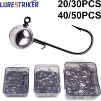 20/30/40/50pcs a lot Black box with jig hooks 1g-20g All Size Big Head Jigs Hook Round Ball Weedless Long Shank Jig Head Hook