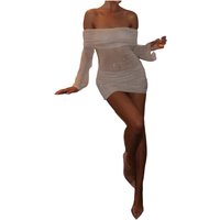 Women's Sexy One-Shoulder Sparkling Mini Dress, Elegant Evening Gown, Party Wedding Guest, Fashion Fall Collection