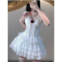 Streetwear Y2k Ruffles Gothic Mini Skirts Women Sweet Kawaii High Waist Lace A Line Skirt Summer Korean Fashion Black Ball Gown