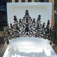 Black Gothic Tiara Crown Vintage Baroque Black Rhinestone Queen Headband Elegant Dark Hair Accessories Cosplay Formal Occasions