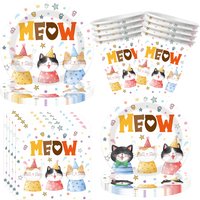 Pet Cat Party Supplies Cat Paper Plates Cups Napkin Tableware for Cat Theme Birthday Baby Shower Decoration Supplies