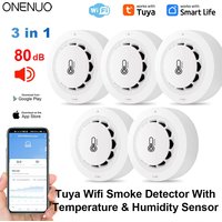 Tuya Wifi BT Two Connection Smoke Detector Temperature Humidity Measurement Device 80dB Sound Alarm Remote Push Alert Function