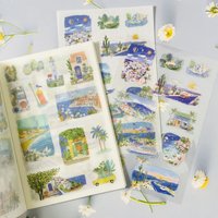 20sheets Scrapbook Landscape Stickers Dual Materials PET and Washi Paper for Scrapbooking Journaling DIY Crafts Card Making