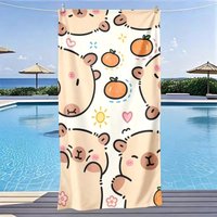 Kawaii Cartoon Capybara Bath Towel with Heart and Flower Pattern Lightweight Absorbent for Summer