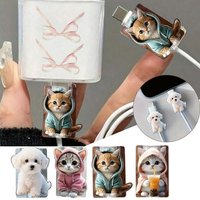 2pcs Cute Hoodie Cat Cable Protector Milk Tea Charger Cover For Type-C & Kawaii Acrylic Charging Cable Decoration