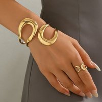 Retro exaggerated simple geometric exaggerated hollow line winding bracelet ring set opening adjustable
