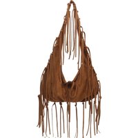 Western Style Tassel Shoulder Bag Nubuck Leather Soft Polyester Suede Tote Bag PU Leather Simple Design Large Capacity Bag